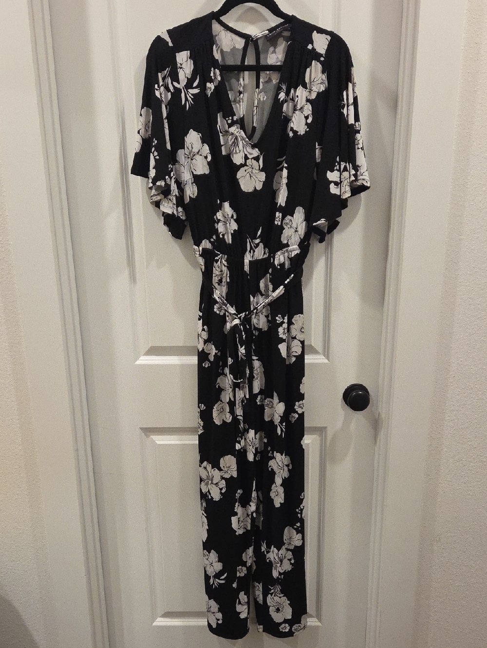 Lane Bryant Black Floral Jumpsuit with White Blooms